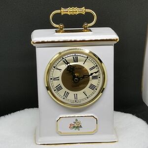 Westclox Porcelain Case Carriage Gold Trim Quartz Mantel Clock Made In England